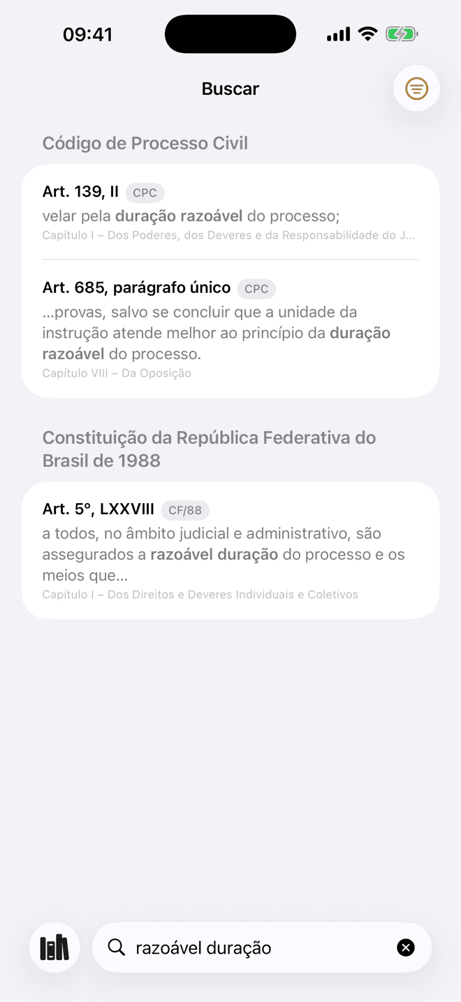 Busca por “razoável duração” com os trechos encontrados em destaque.